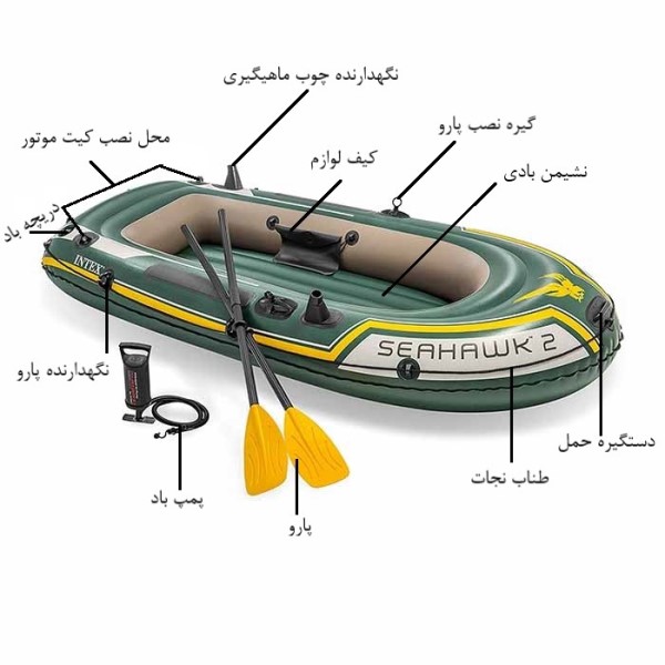 قایق بادی سیهاک دو نفره اینتکس کد 68347 با پمپ باد و پارو